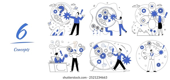 Change management vector illustration. Transformative decision-making is map guiding businesses through labyrinth progress Change management is architect drawing blueprints for castle business