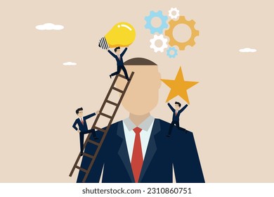 Change of mind concept business illustration, businessmen team helping with new creative ideas. Illustration of successful businessman.