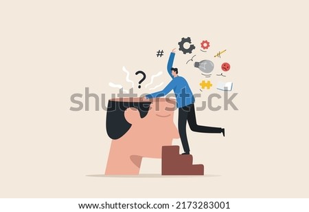 Change mindset or attitude. Create A Positive Mindset, For all things good. Coaching and Mentoring. 
Young man cleaning his brain.