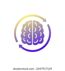 Icono de cambio de mentalidad con cerebro en blanco