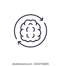 Icono de línea de cambio de mentalidad con cerebro y flechas