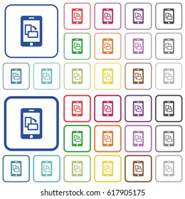 Change mobile display orientation color flat icons in rounded square frames. Thin and thick versions included.