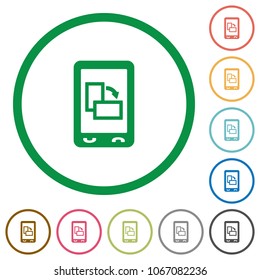 Change mobile display orientation flat color icons in round outlines on white background