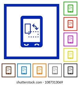 Change mobile display orientation flat color icons in square frames on white background