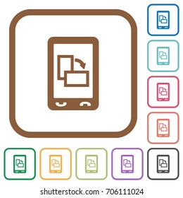 Change mobile display orientation simple icons in color rounded square frames on white background