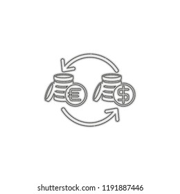 change money icon. Dotted outline silhouette with shadow on white background