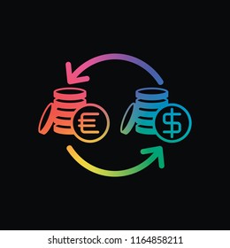 change money icon. Rainbow color and dark background