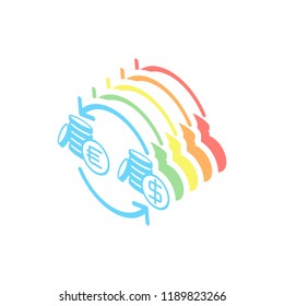 change money icon. Stack of colorful isometric icons on white background