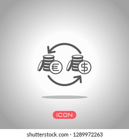 change money icon. Icon under spotlight. Gray background