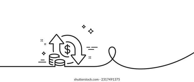 Change money line icon. Continuous one line with curl. Currency exchange sign. Transfer payment symbol. Change money single outline ribbon. Loop curve pattern. Vector