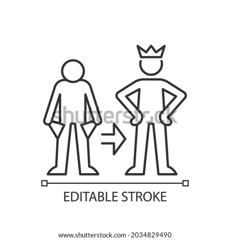 Change motivation linear icon. Transformation. Improve life. Intrinsic force to change self. Thin line customizable illustration. Contour symbol. Vector isolated outline drawing. Editable stroke