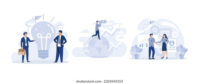 Change to new innovation, business. World economic vision or worldwide business.Customer relationship management. set flat vector modern illustration