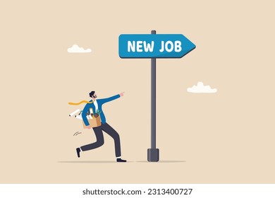 Change to new job, career or opportunity, new challenge to success, improvement or advancement, recruitment or employment concept, businessman employee carrying stuffs changing to new job opportunity.