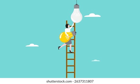 change to new strategy to transform into a more profitable business, improve concept or new innovations to a new method, woman replace old light bulb idea to new one concept vector illustration