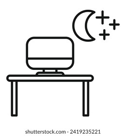Cambiar el vector de contorno del icono del plan de trabajo nocturno. Trabajo ocupado tardío. Escritorio