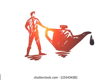 Change, oil, car, auto, service concept. Hand drawn car service, change oil concept sketch. Isolated vector illustration.