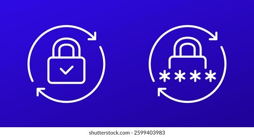 change password line icons with lock and arrows, line vector