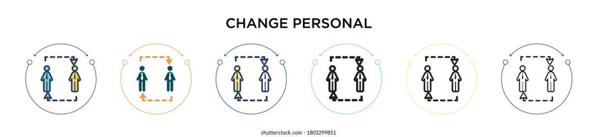 Change personal icon in filled, thin line, outline and stroke style. Vector illustration of two colored and black change personal vector icons designs can be used for mobile, ui, web