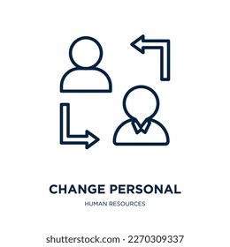 cambiar icono personal de la colección de recursos humanos. Delgado cambio lineal personal, personal, cambiar icono de contorno aislado en fondo blanco. Cambio de vector de línea signo personal, símbolo para web y 
