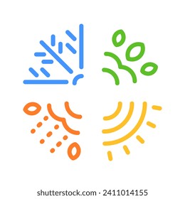 Change of seasons. Winter, spring, summer and autumn. Simple line art illustration. Vector file.