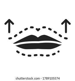 Cambiar la forma labra el icono de glifo negro. Cosmetología. Aumentación de la labia con ácido hialurónico. Elemento vector aislado. Esbozo pictograma para página web, aplicación móvil, promoción.