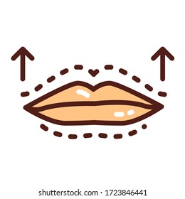 Change shape lips color line icon. Cosmetology. Lip augmentation with hyaluronic acid. Isolated vector element. Outline pictogram for web page, mobile app, promo.