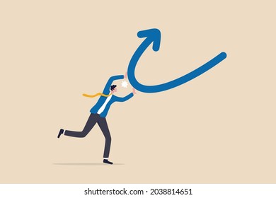 Change, transform or transition, turn into opposite direction form down to up, solution for problem or business improvement concept, confidence businessman push going down arrow change to up direction