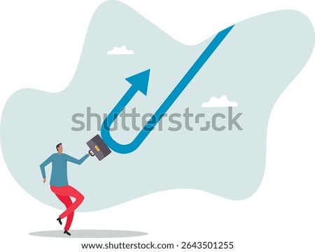 Change, transform or transition, turn into opposite direction form down to up, solution for problem or business improvement.character for design.