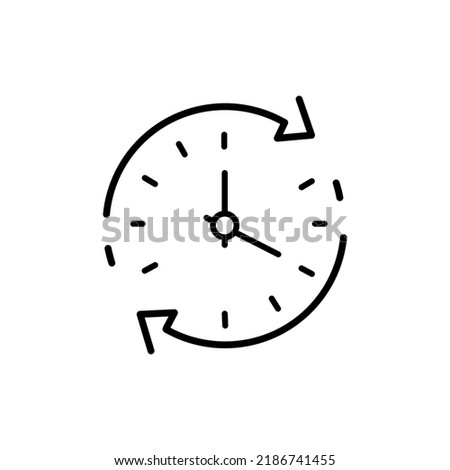 change or update date icon, forward or back time on clock, reverse time, thin line web symbol on white background - editable stroke vector illustration