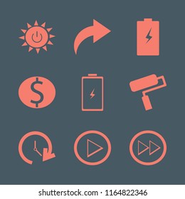 change vector icons set. with battery, paint roller, dollar coin and solar power in set