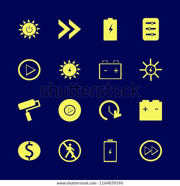 change vector icons set.\
with car battery, solar energy, solar power and no pedestrian\
crossing in set