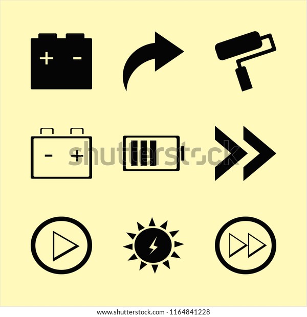 change vector icons set. with car battery,\
right arrow, battery and paint roller in\
set