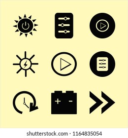 change vector icons set. with filter, solar energy, update time and solar power in set