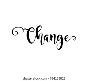 Change. Verb English. Beautiful greeting card with calligraphy black text word. Hand drawn design elements. Handwritten modern brush lettering on a white background isolated. Vector illustration EPS