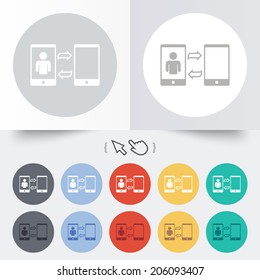 Change Video call to simple call sign icon. Smartphone symbol. Round 12 circle buttons. Shadow. Hand cursor pointer. Vector