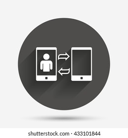 Change Video call to simple call sign icon. Smartphone symbol. Circle flat button with shadow. Vector