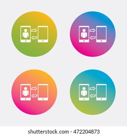 Change Video call to simple call sign icon. Smartphone symbol. Gradient flat buttons with icon. Modern design. Vector