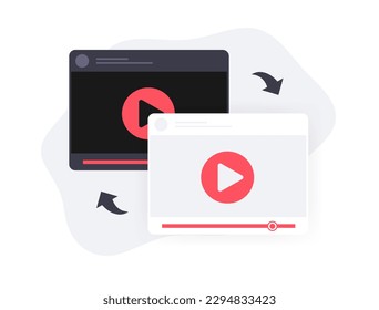 Change video theme from light to dark mode. Choose best color mode for digital marketing and advertising. Light mode versus dark mode for video content. Isolated on white background with icons