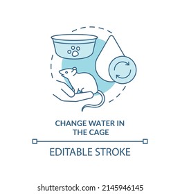 Change water in cage turquoise concept icon. Preventing contaminants abstract idea thin line illustration. Isolated outline drawing. Editable stroke. Arial, Myriad Pro-Bold fonts used