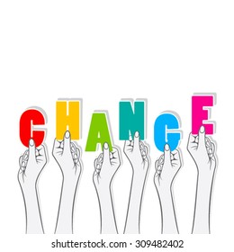 change word hold in hand concept design vector