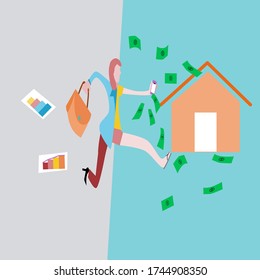 Change work style with work from home, not busy and easy to earn money on two stage background.