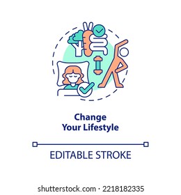 Change your lifestyle concept icon. Maintain healthy habits. Improving self esteem abstract idea thin line illustration. Isolated outline drawing. Editable stroke. Arial, Myriad Pro-Bold fonts used