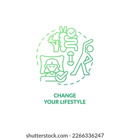 Change your lifestyle green gradient concept icon. Maintain healthy habits. Improving self esteem abstract idea thin line illustration. Isolated outline drawing. Myriad Pro-Bold font used