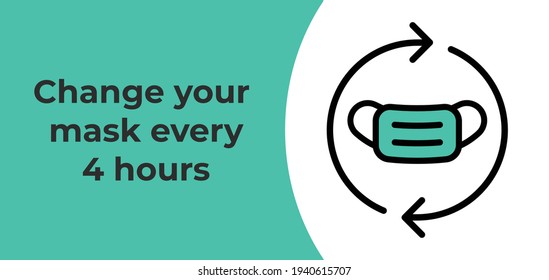 Change your mask every 4 hours green Banner Vector Illustration.
