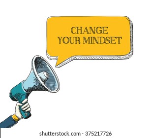 CHANGE YOUR MINDSET word in speech bubble with sketch drawing style