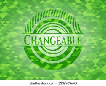 Changeable green emblem with triangle mosaic background