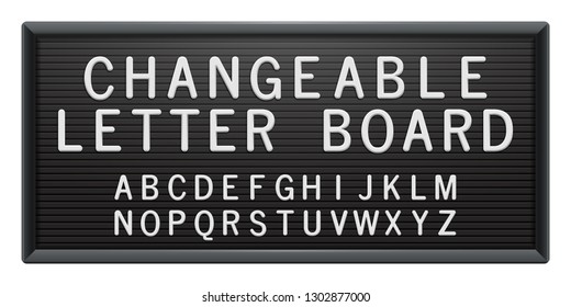 Changeable letter board with white plastic letters. Black plastic frame for messages, quotes or mugshot. Universal advertising mockup for banner, poster, menu or sign.