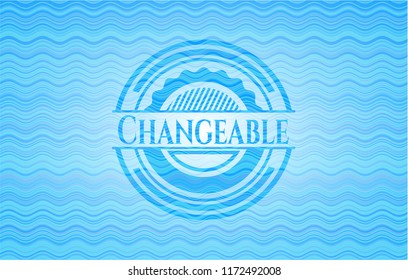 Changeable light blue water wave emblem background.