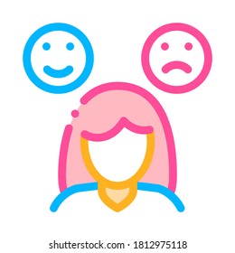 Changeable Mood Symptomp Of Pregnancy Vector Icon Thin Line Sign. Happy Angry Character Woman Silhouette, Symptomp Of Pregnancy Pictogram. Diagnosis Of Future Mother Contour Illustration
