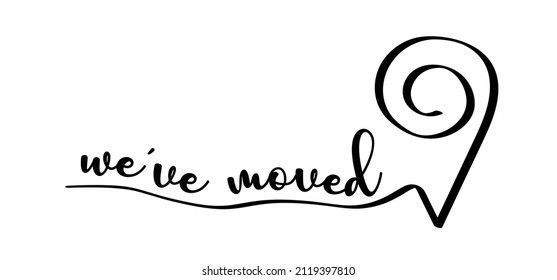 changed address. We have moved or we've moved and we have the key. Pinpoint location symbol. Vector pointer icon or logo.  Moving office or new home.